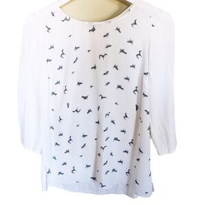 RW&CO Dog Print Semi Sheer Blouse Ivory White Size Small